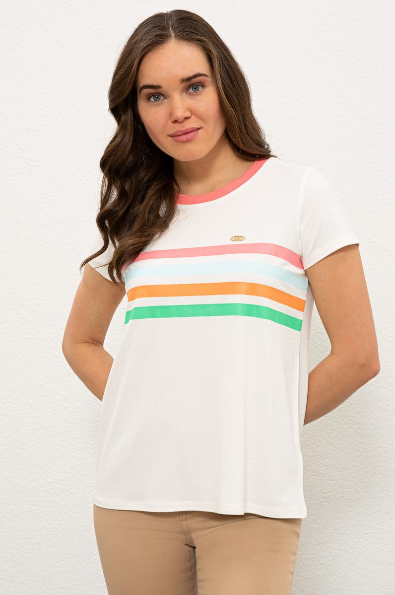 Kadın Beyaz Bisiklet Yaka T-Shirt