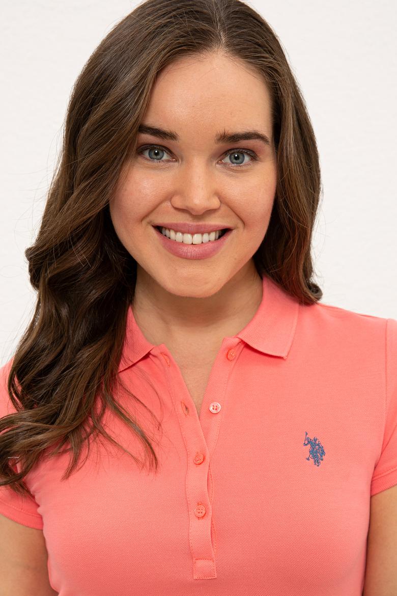 Kadın Nar Çiçeği Basic Polo Yaka Tişört - 50234714056