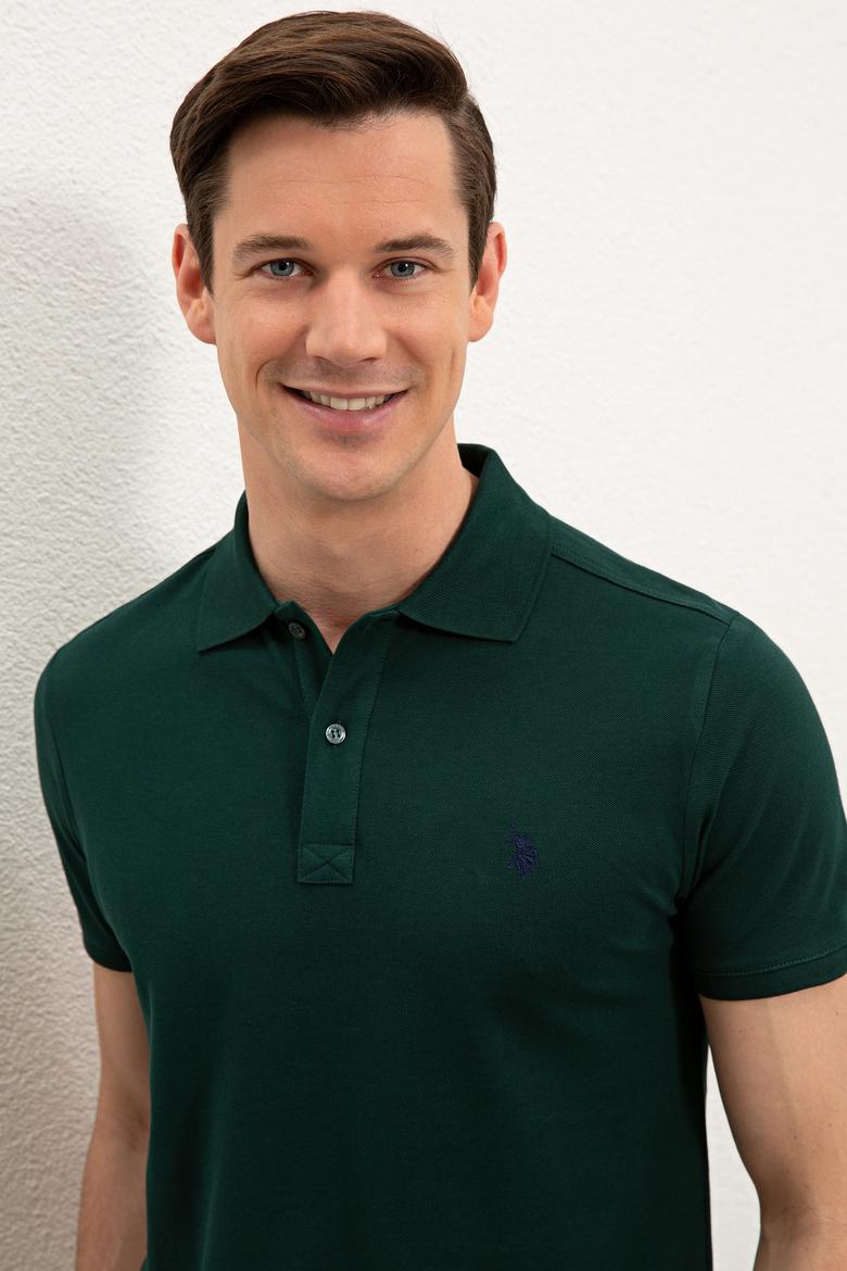 Erkek Koyu Yeşil Polo Yaka Basic T-Shirt - 50232303298