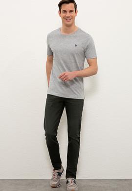 Erkek Gri Melanj Bisiklet Yaka T-Shirt Basic - 50232295030