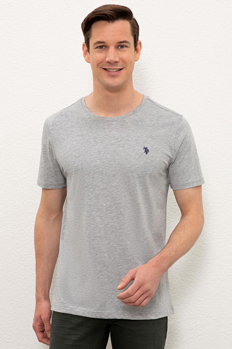 Erkek Gri Melanj Bisiklet Yaka T-Shirt Basic