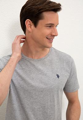 Erkek Gri Melanj Bisiklet Yaka T-Shirt Basic - 50232295030