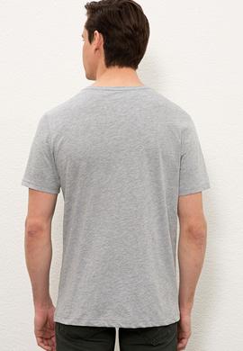Erkek Gri Melanj Bisiklet Yaka T-Shirt Basic - 50232295030