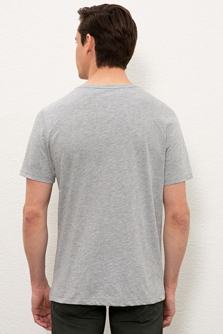 Erkek Gri Melanj Bisiklet Yaka T-Shirt Basic - 50232295030