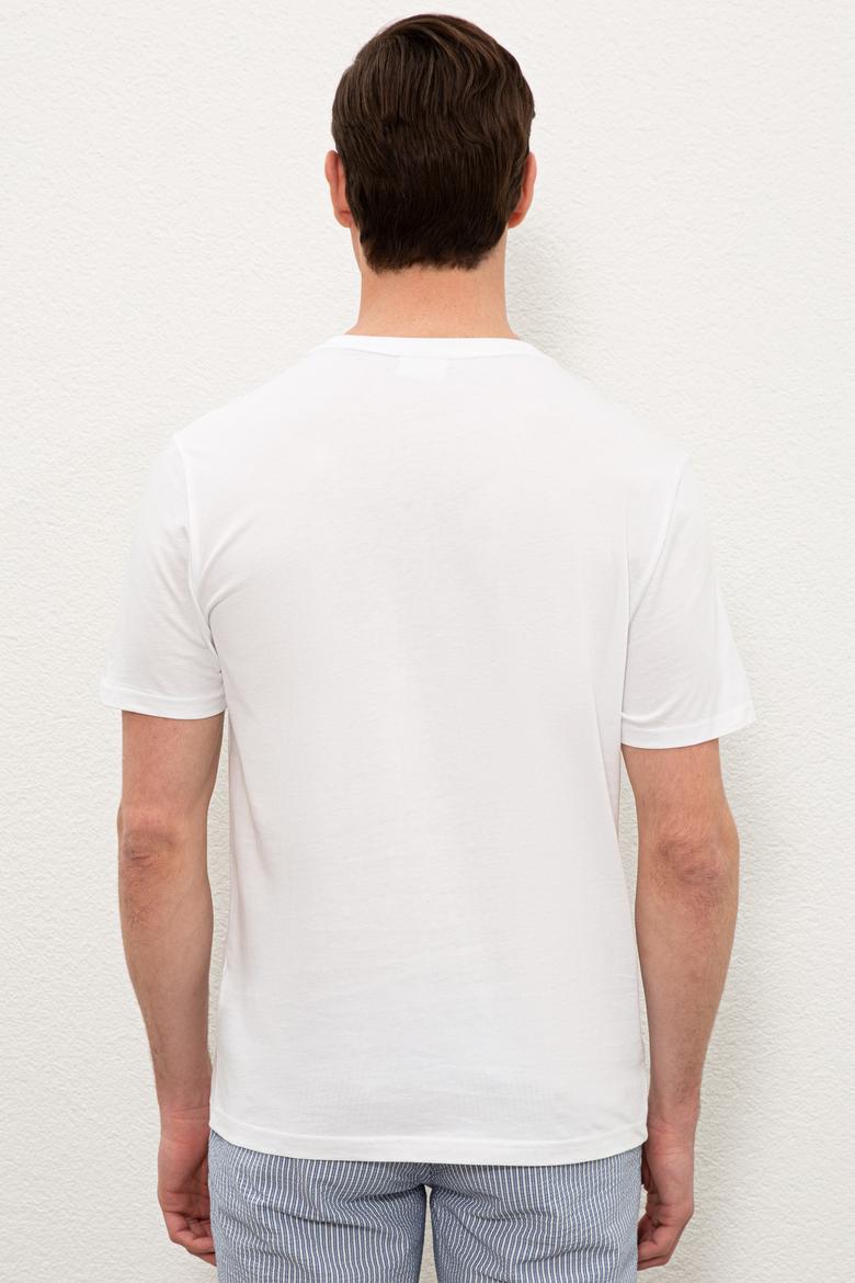 Erkek Beyaz Basic Bisiklet Yaka Tişört - 50232300007