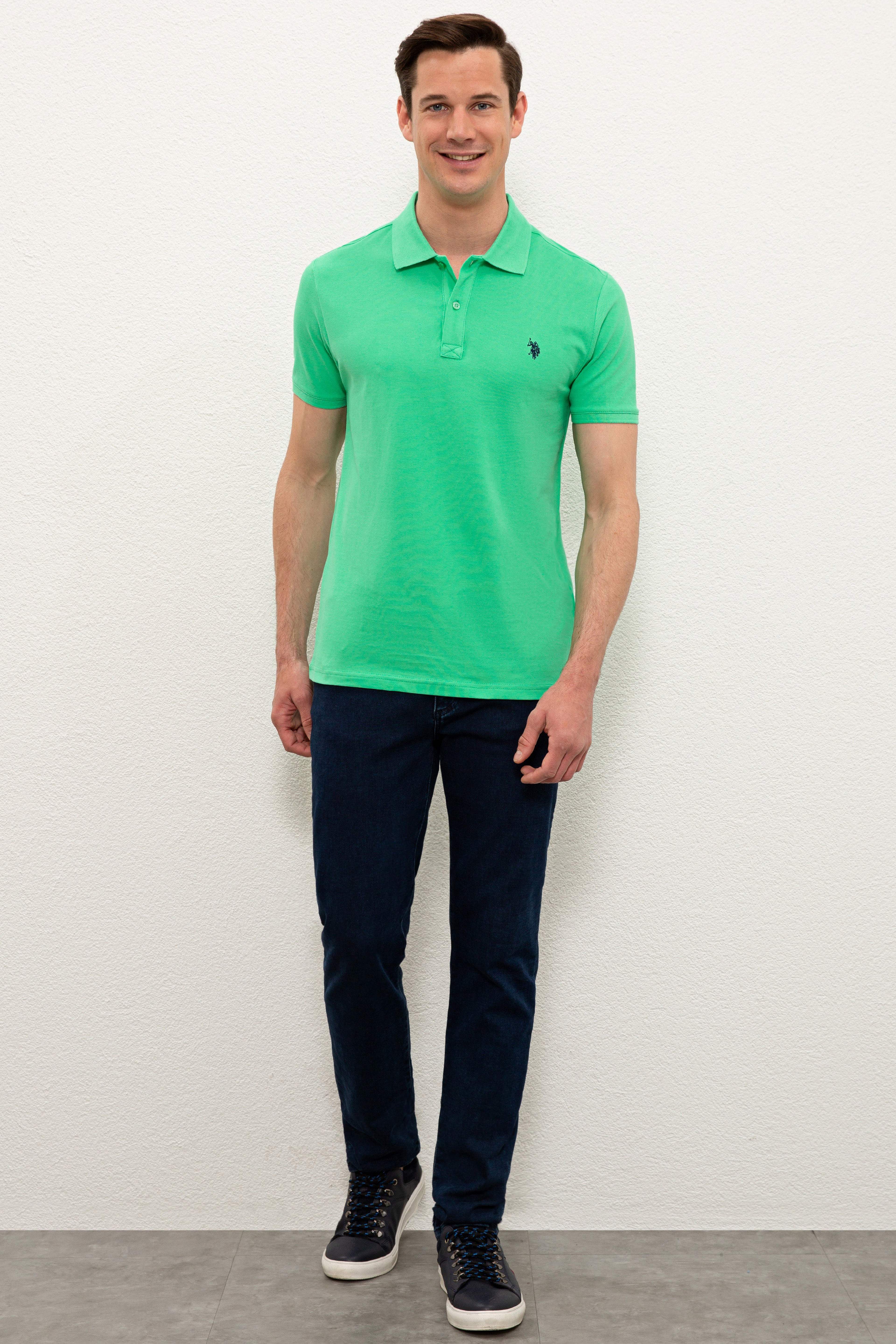 Erkek Elma Yeşili Basic Polo Yaka Tişört