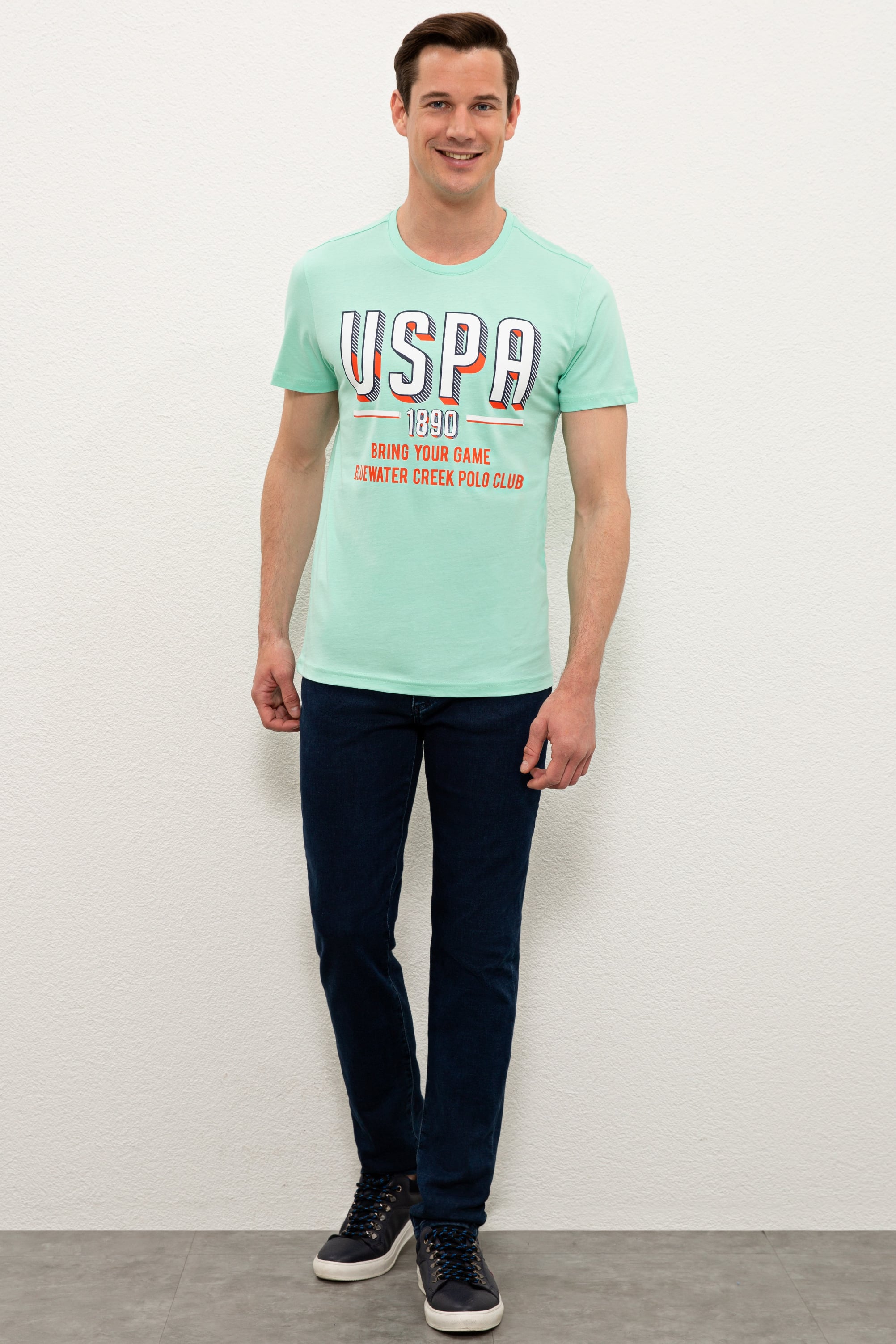 Erkek Mint Yeşili Bisiklet Yaka T-Shirt