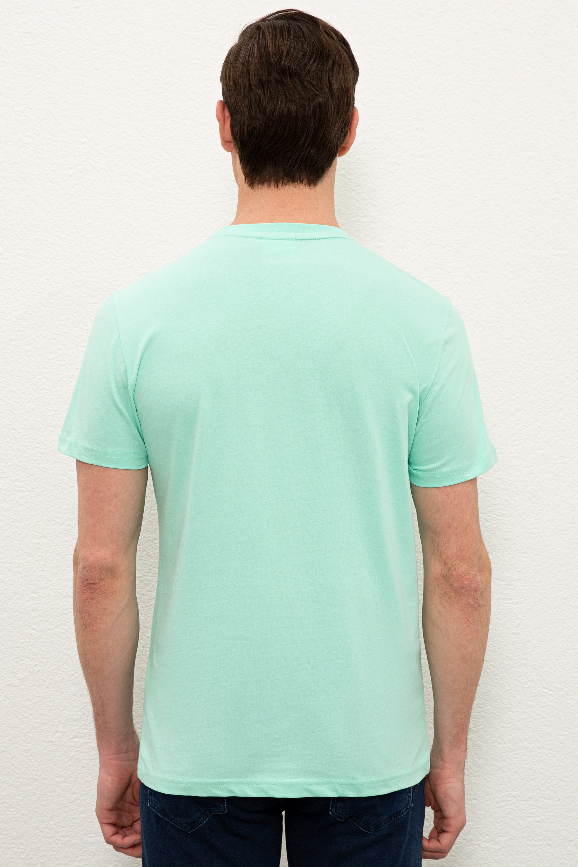 Erkek Mint Yeşili Bisiklet Yaka T-Shirt - Image 3