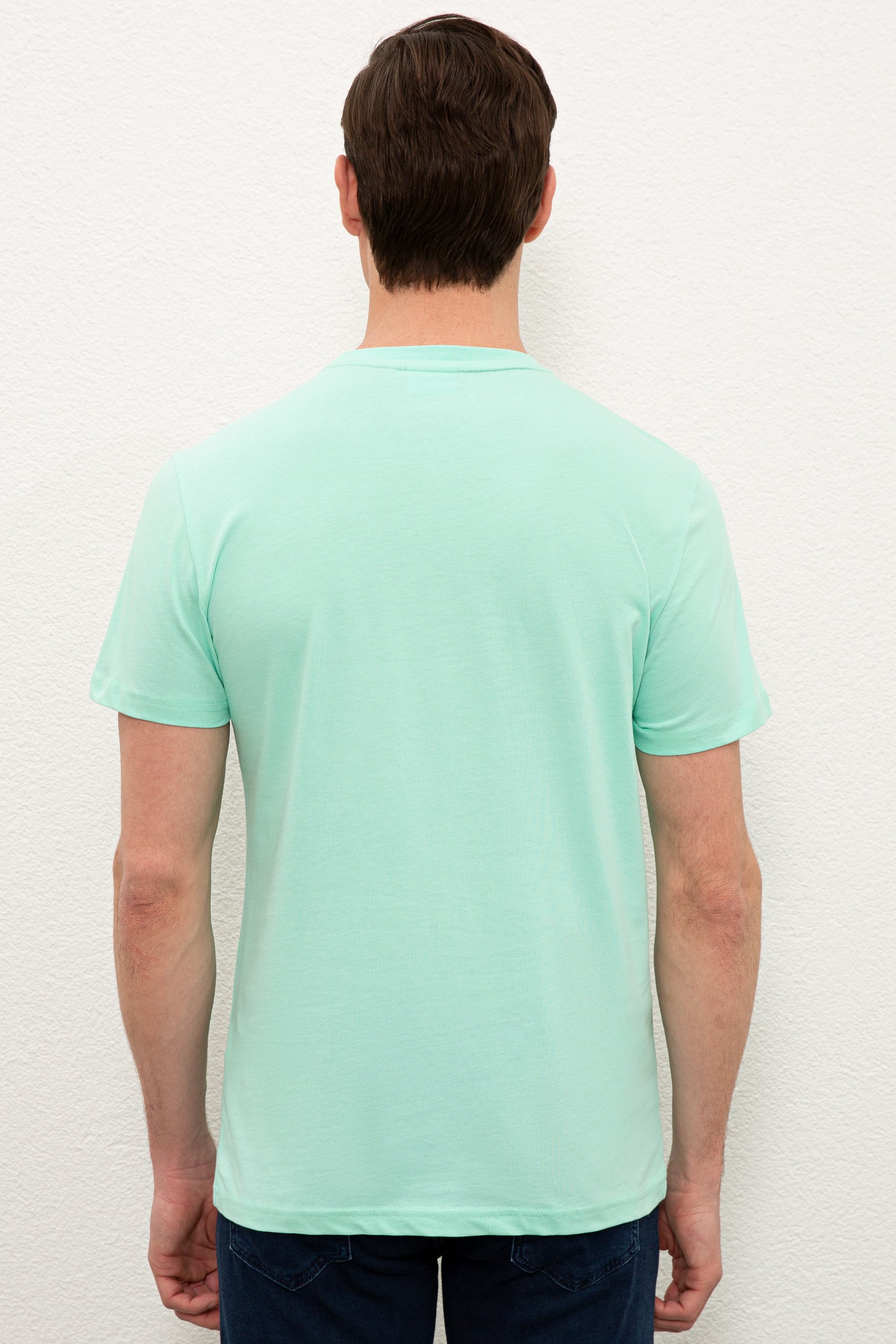 Erkek Mint Yeşili Bisiklet Yaka T-Shirt