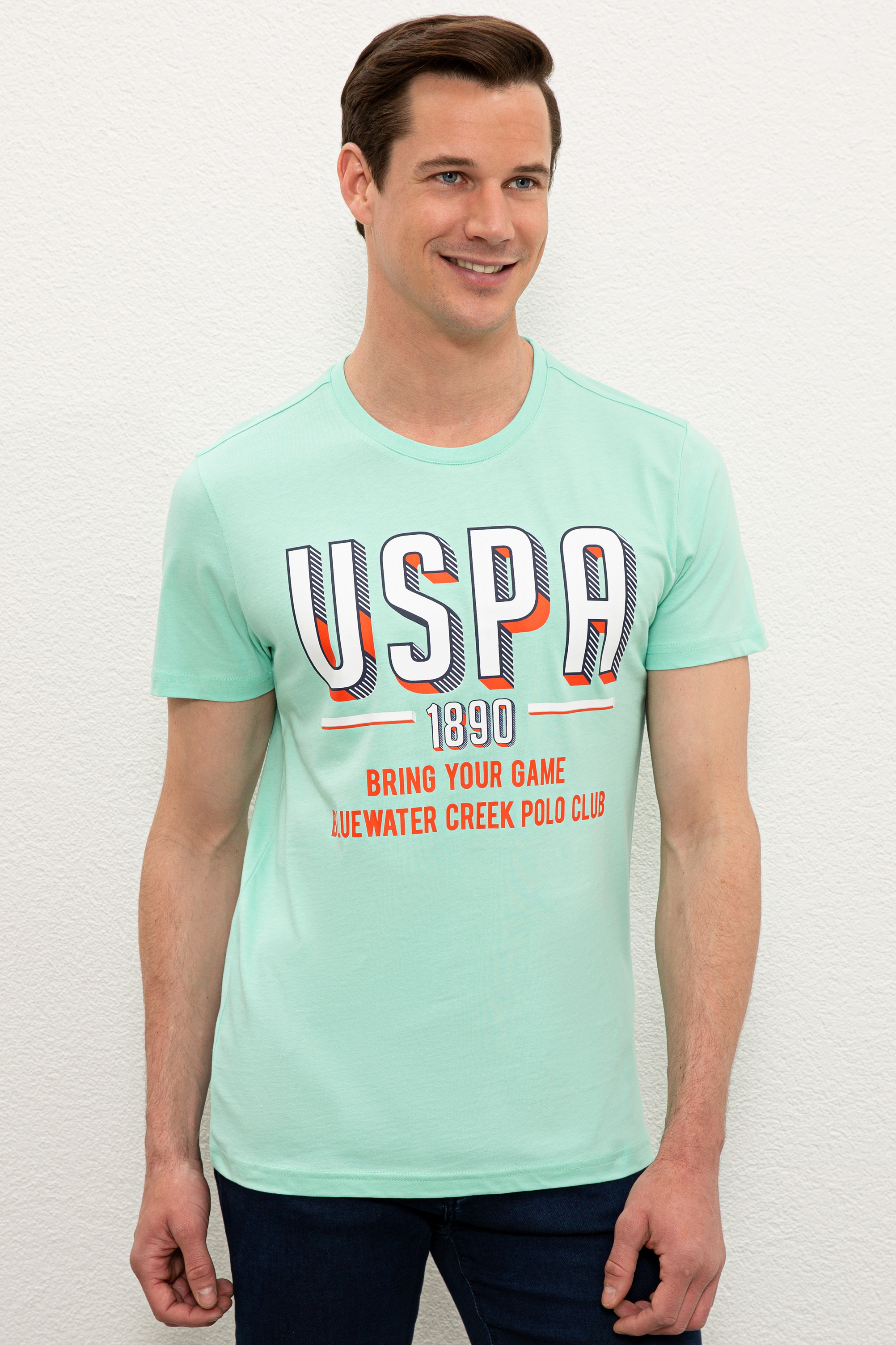 Erkek Mint Yeşili Bisiklet Yaka T-Shirt - Image 1