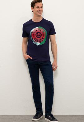 Erkek Lacivert Bisiklet Yaka T-Shirt - 50238286001