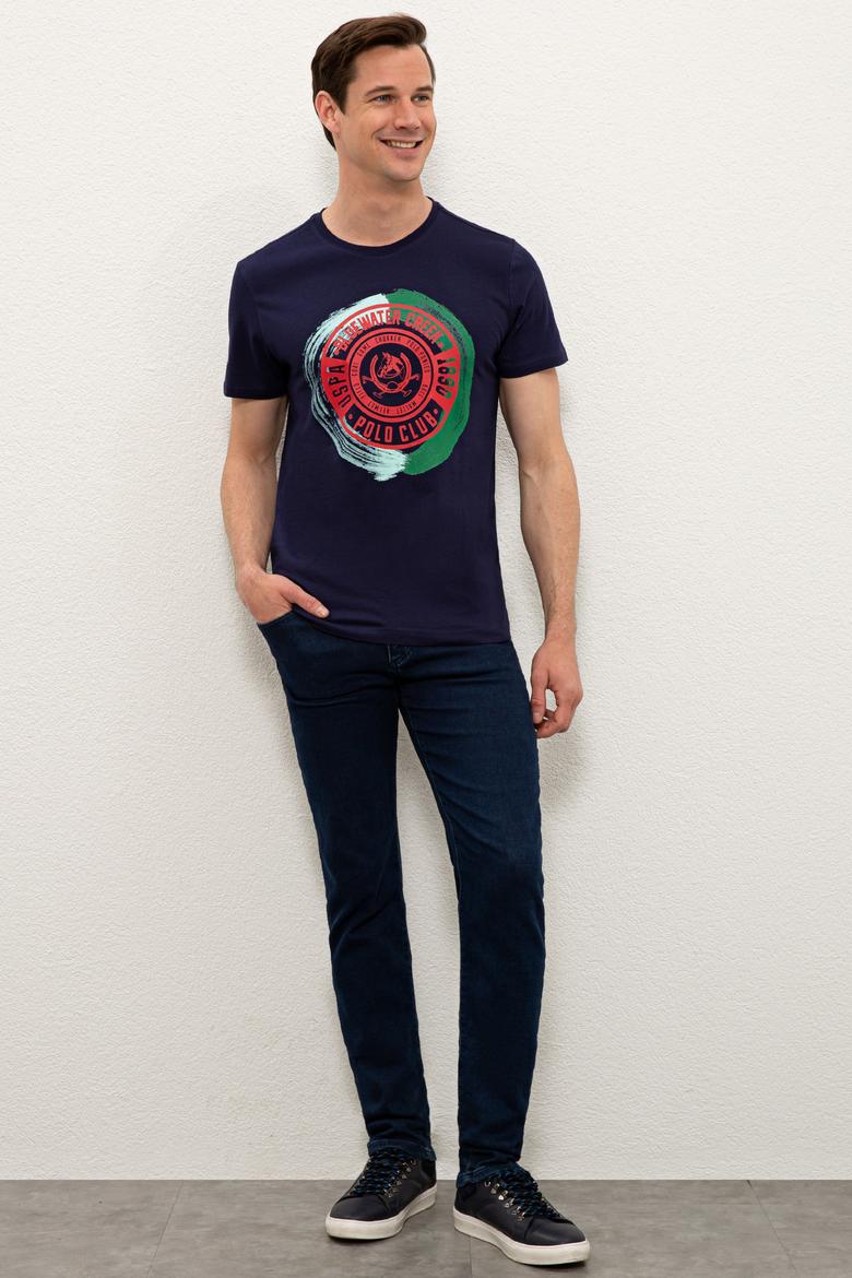 Erkek Lacivert Bisiklet Yaka T-Shirt - 50238286001