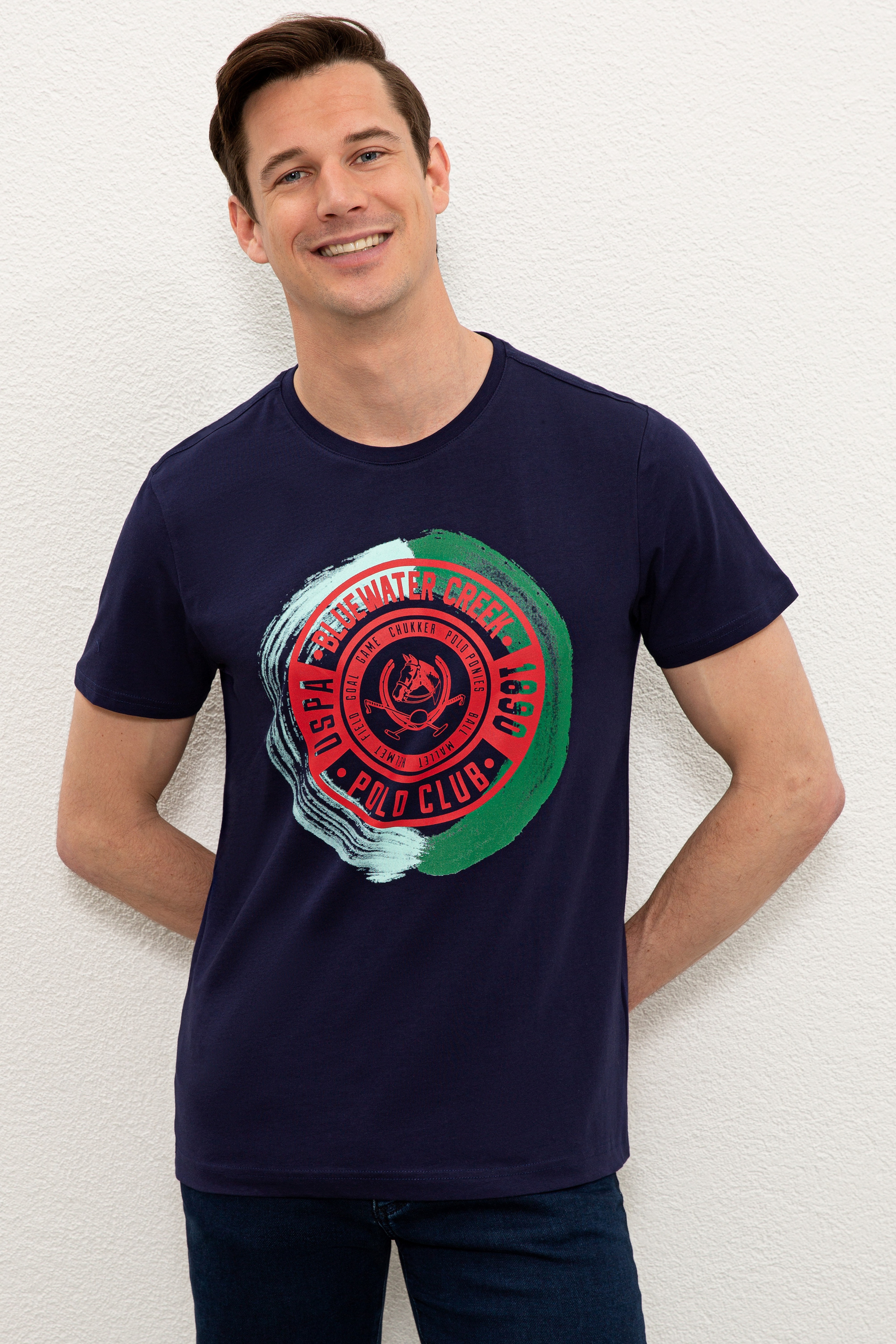Erkek Lacivert Bisiklet Yaka T-Shirt - Image 1