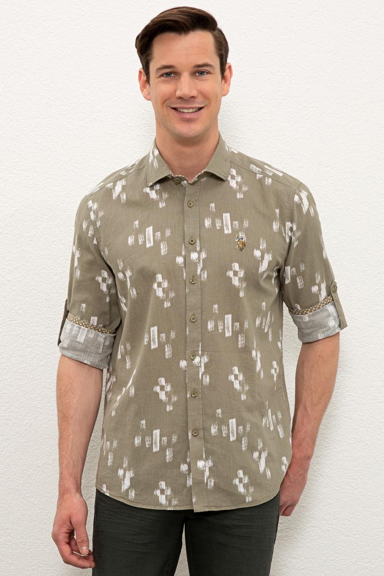 Erkek Haki Uzun Kollu Gömlek