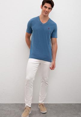 Erkek Açık Lacivert Basic Tişört - 50220581086