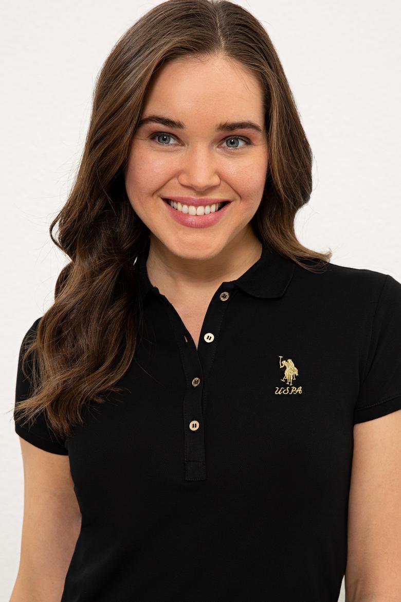 Kadın Siyah Basic Polo Yaka Tişört - 50233223014
