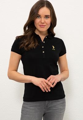 Kadın Siyah Basic Polo Yaka Tişört - 50233223014
