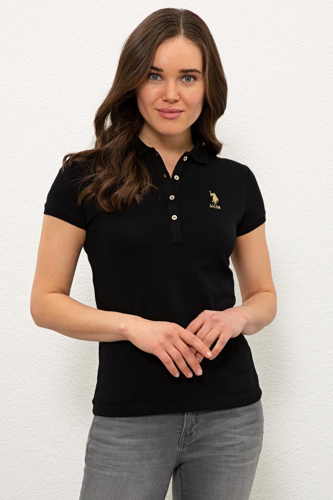 Kadın Siyah Basic Polo Yaka Tişört