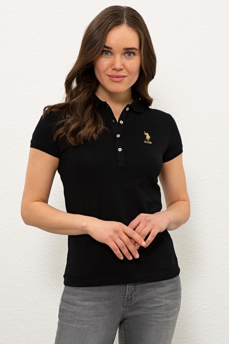 Kadın Siyah Basic Polo Yaka Tişört