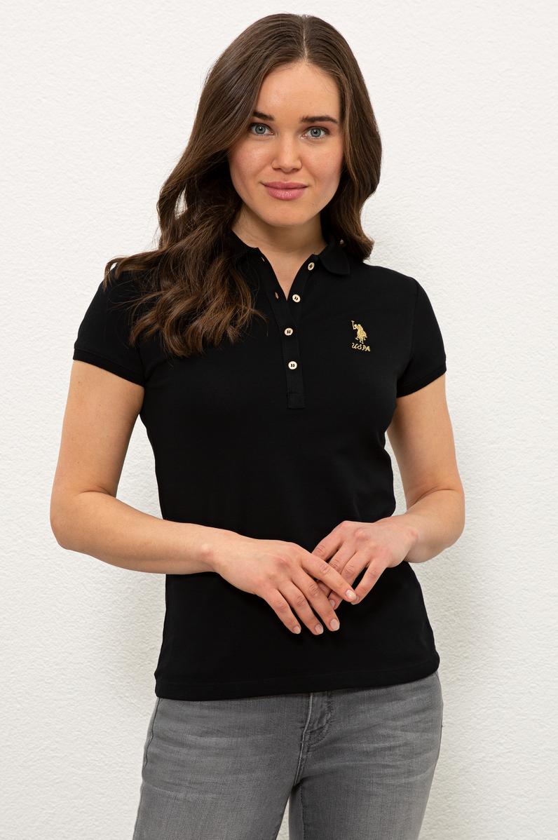 Kadın Siyah Basic Polo Yaka Tişört