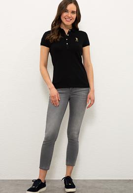 Kadın Siyah Basic Polo Yaka Tişört - 50233223014