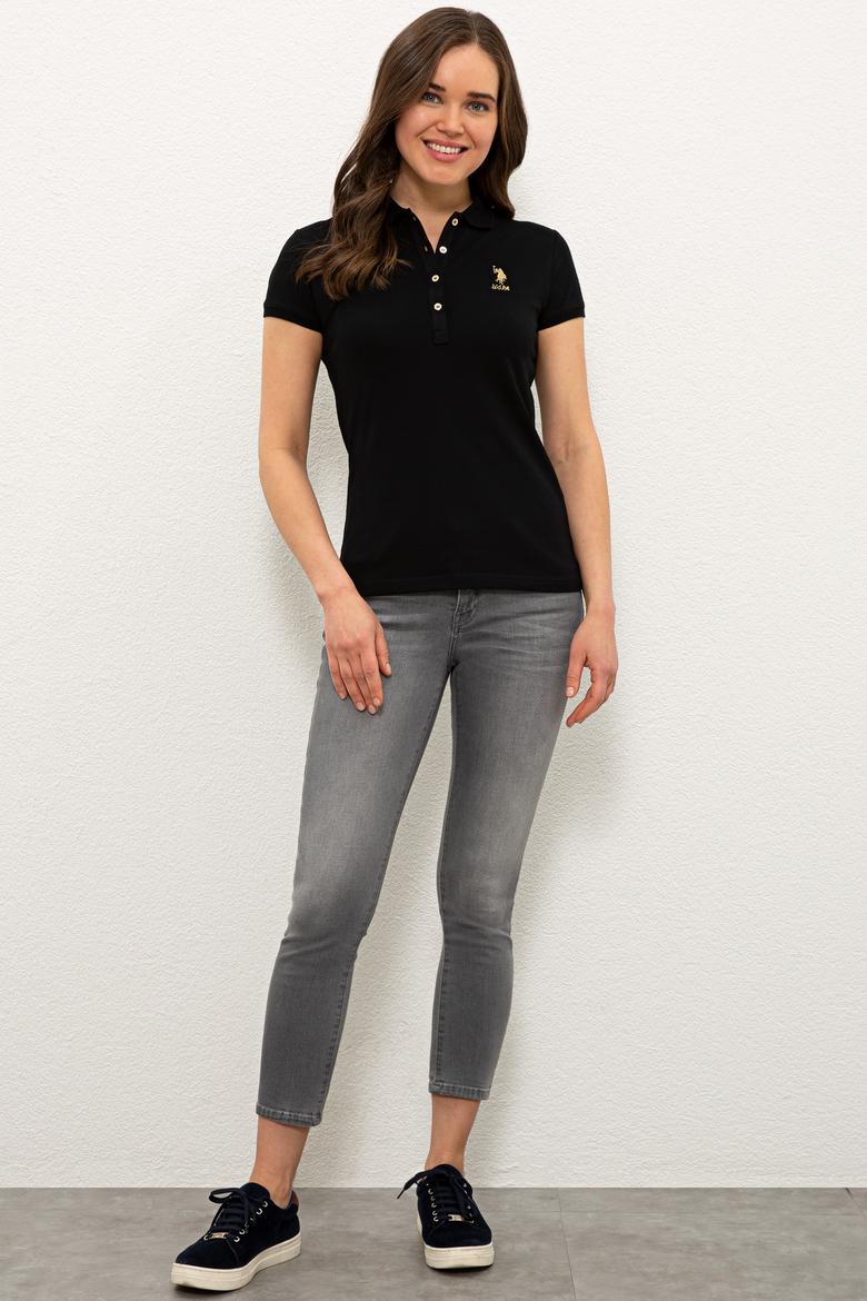 Kadın Siyah Basic Polo Yaka Tişört - 50233223014