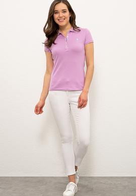 Kadın Eflatun Basic Polo Yaka Tişört - 50233223230