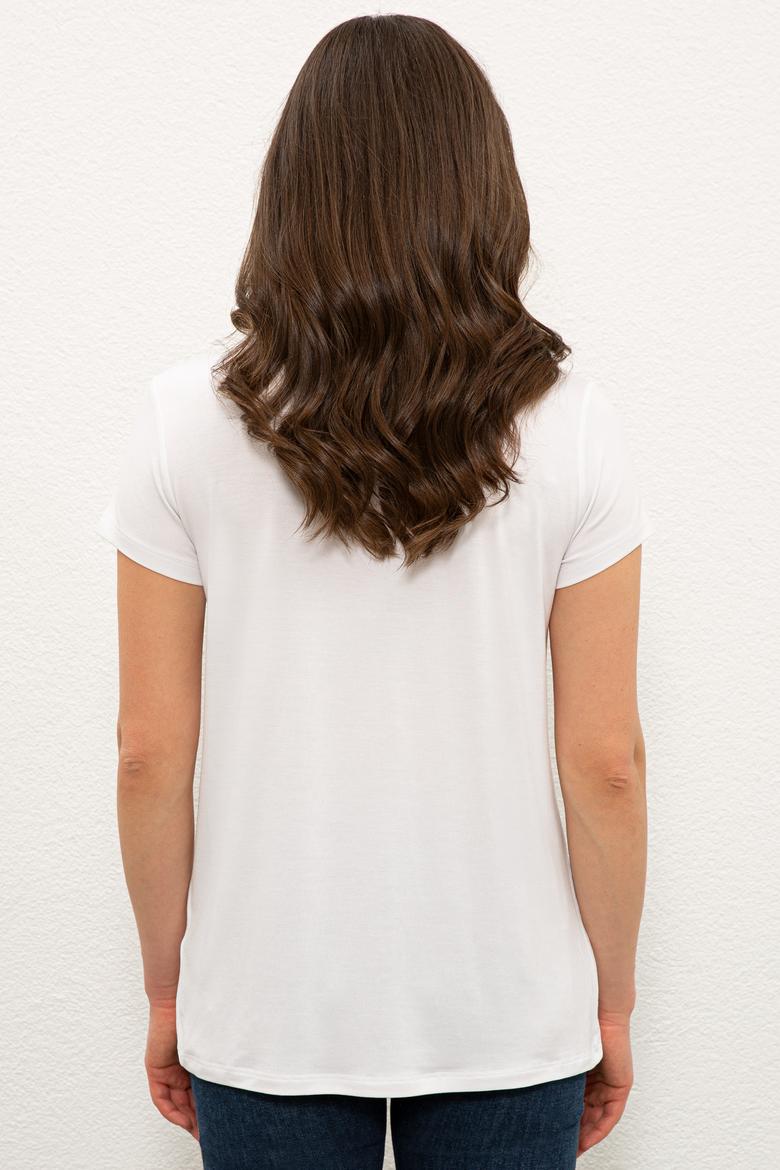 Kadın Beyaz V Yaka Basic Tişört - 50234861022