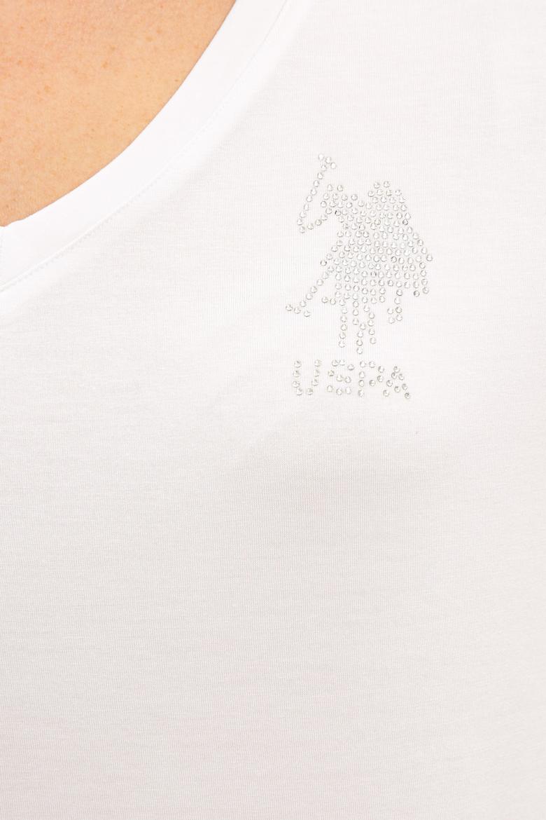 Kadın Beyaz V Yaka Basic Tişört - 50234861022