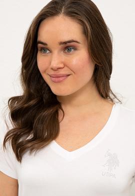 Kadın Beyaz V Yaka Basic Tişört - 50234861022