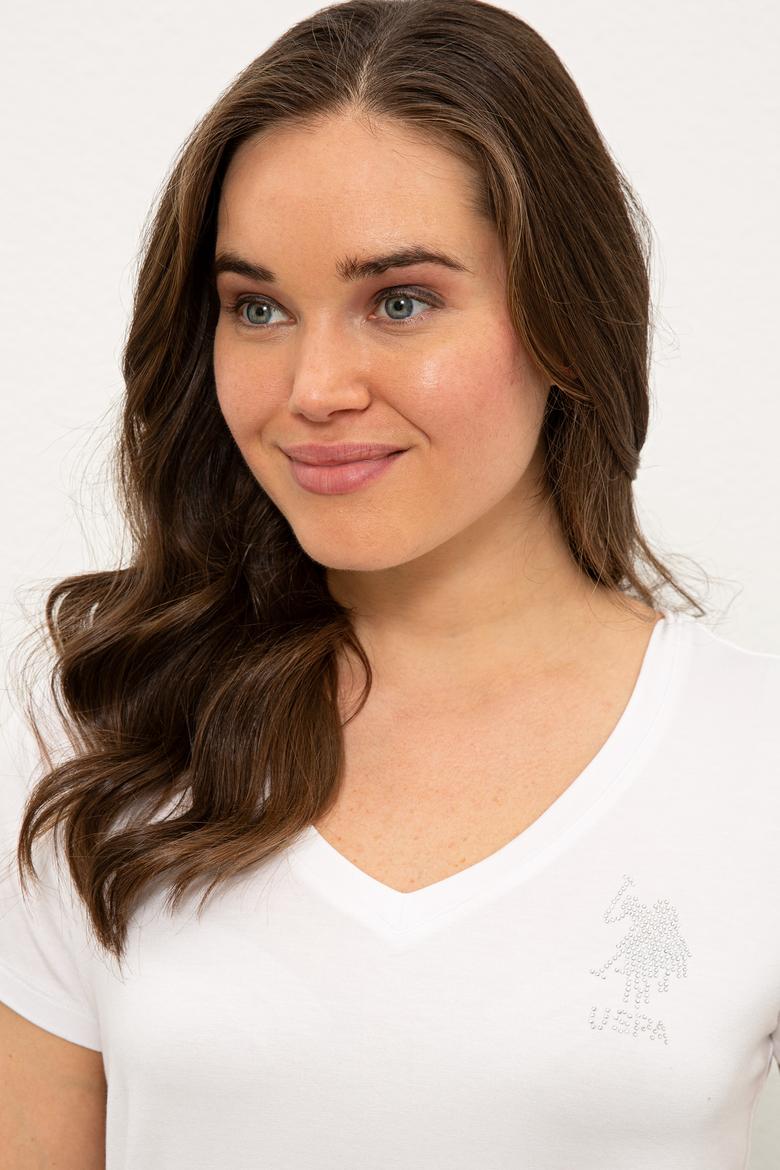 Kadın Beyaz V Yaka Basic Tişört - 50234861022