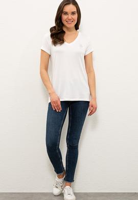 Kadın Beyaz V Yaka Basic Tişört - 50234861022