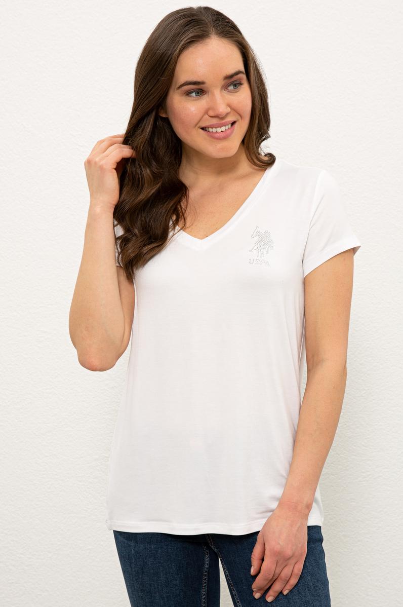Kadın Beyaz V Yaka Basic Tişört