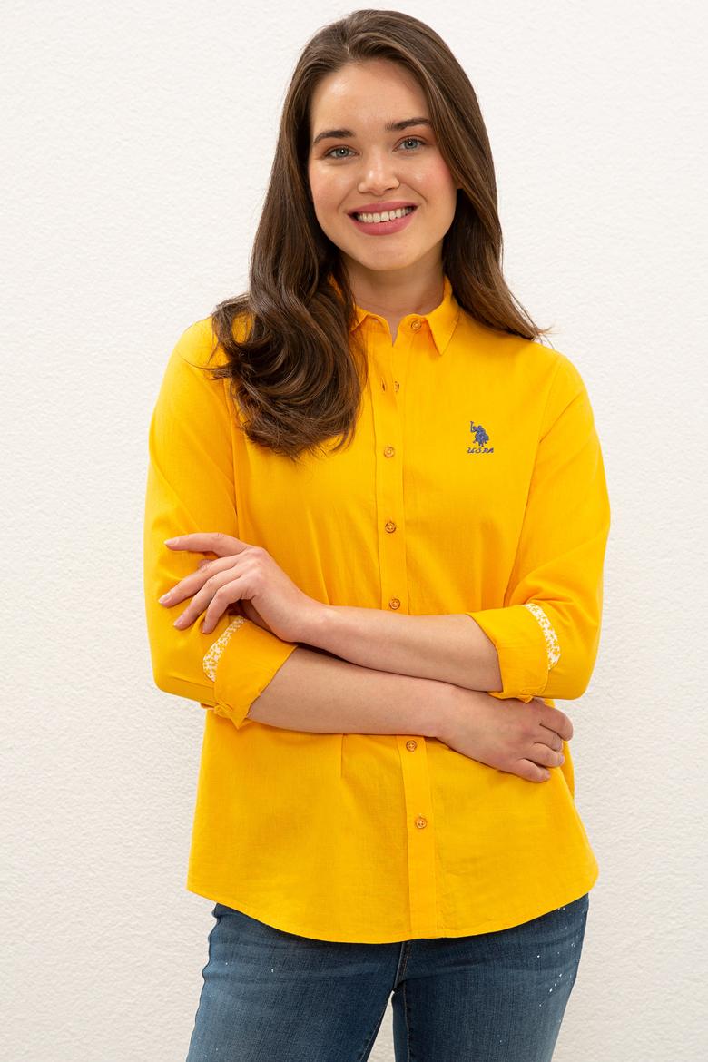Kadın Sarı Gömlek Uzunkol Basic