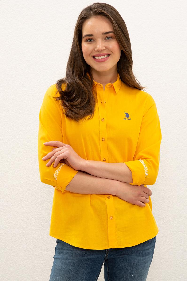 Kadın Sarı Gömlek Uzunkol Basic
