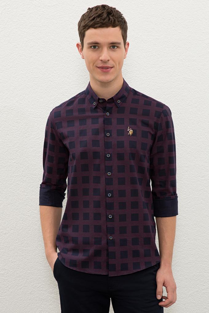 Erkek Bordo Uzun Kollu Gömlek