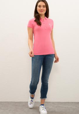 Kadın Pembe Basic Polo Yaka Tişört - 50234714136