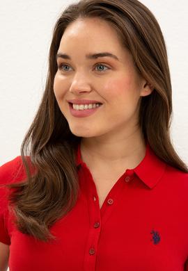 Kadın Kırmızı Basic Polo Yaka Tişört - 50234714182