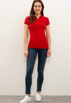 Kadın Kırmızı Basic Polo Yaka Tişört - 50234714182
