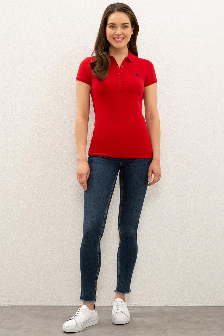 Kadın Kırmızı Basic Polo Yaka Tişört - 50234714182