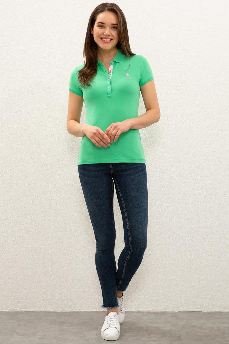 Kadın Yeşil Basic Polo Yaka Tişört - 50233223184