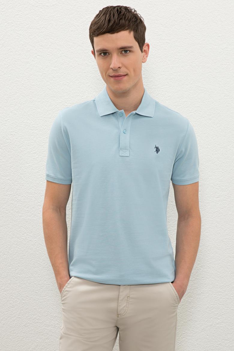 Erkek Açık İndigo Basic Polo Yaka Tişört