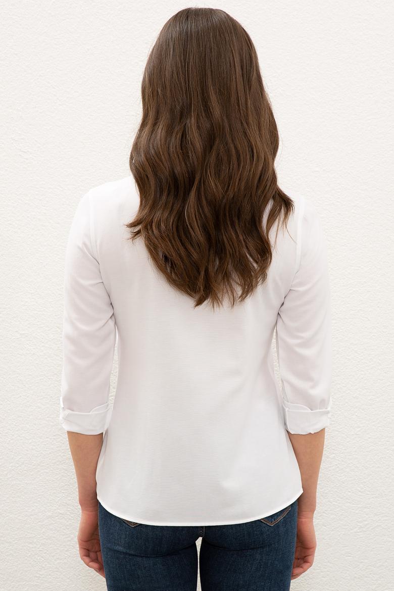 Kadın Beyaz Uzun Kollu Basic Gömlek - 50249850004