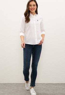 Kadın Beyaz Uzun Kollu Basic Gömlek - 50249850004