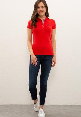 Kadın Kırmızı Basic Polo Yaka Tişört - 50233223216
