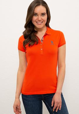 Kadın Nar Çiçeği Basic Polo Yaka Tişört - 50233223218