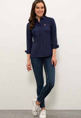 Kadın Lacivert Uzun Kollu Basic Gömlek - 50232199030
