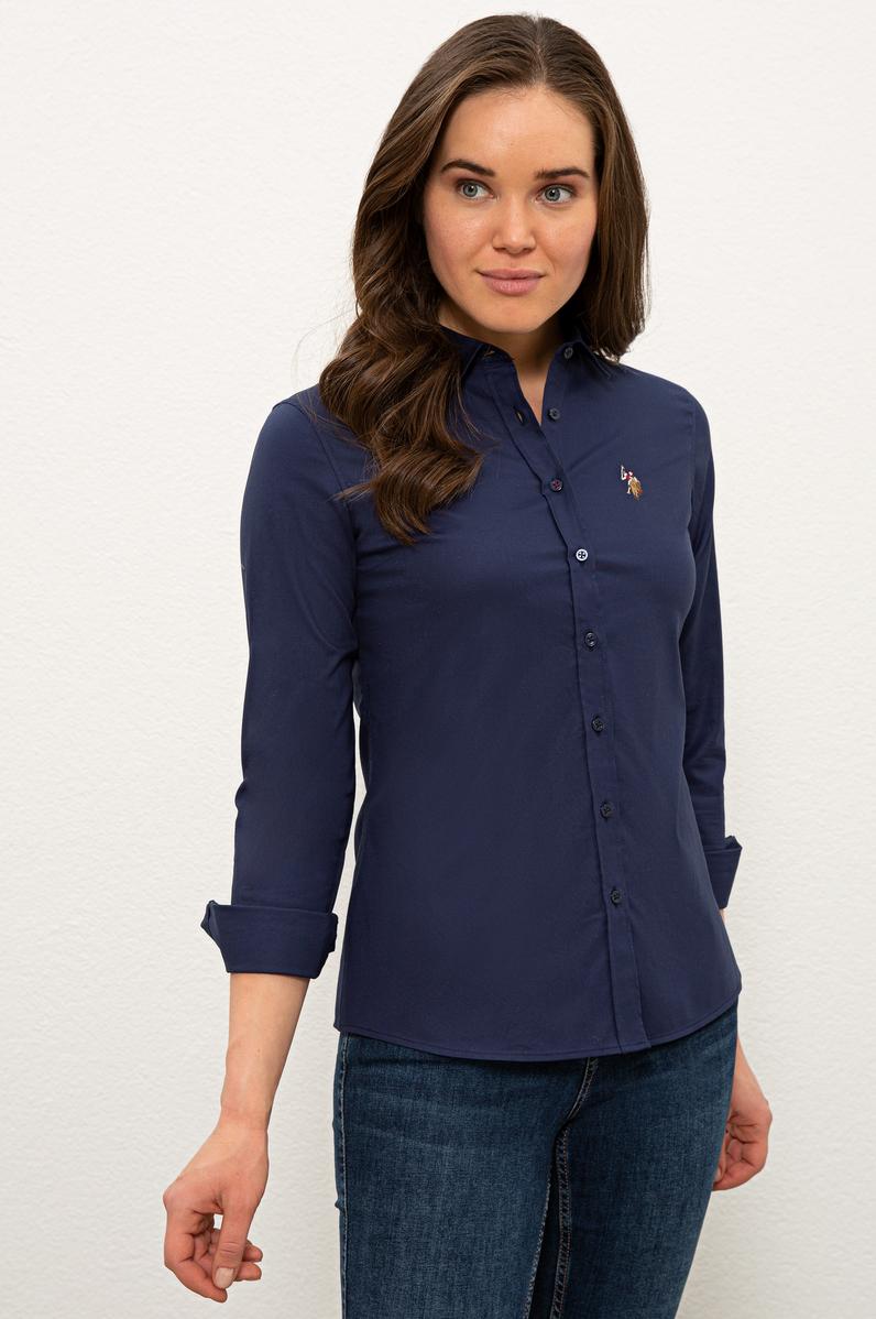 Kadın Lacivert Uzun Kollu Basic Gömlek