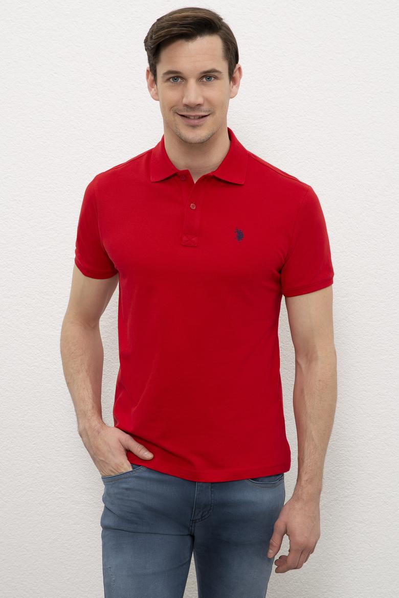 Erkek Kırmızı Polo Yaka Basic T-Shirt