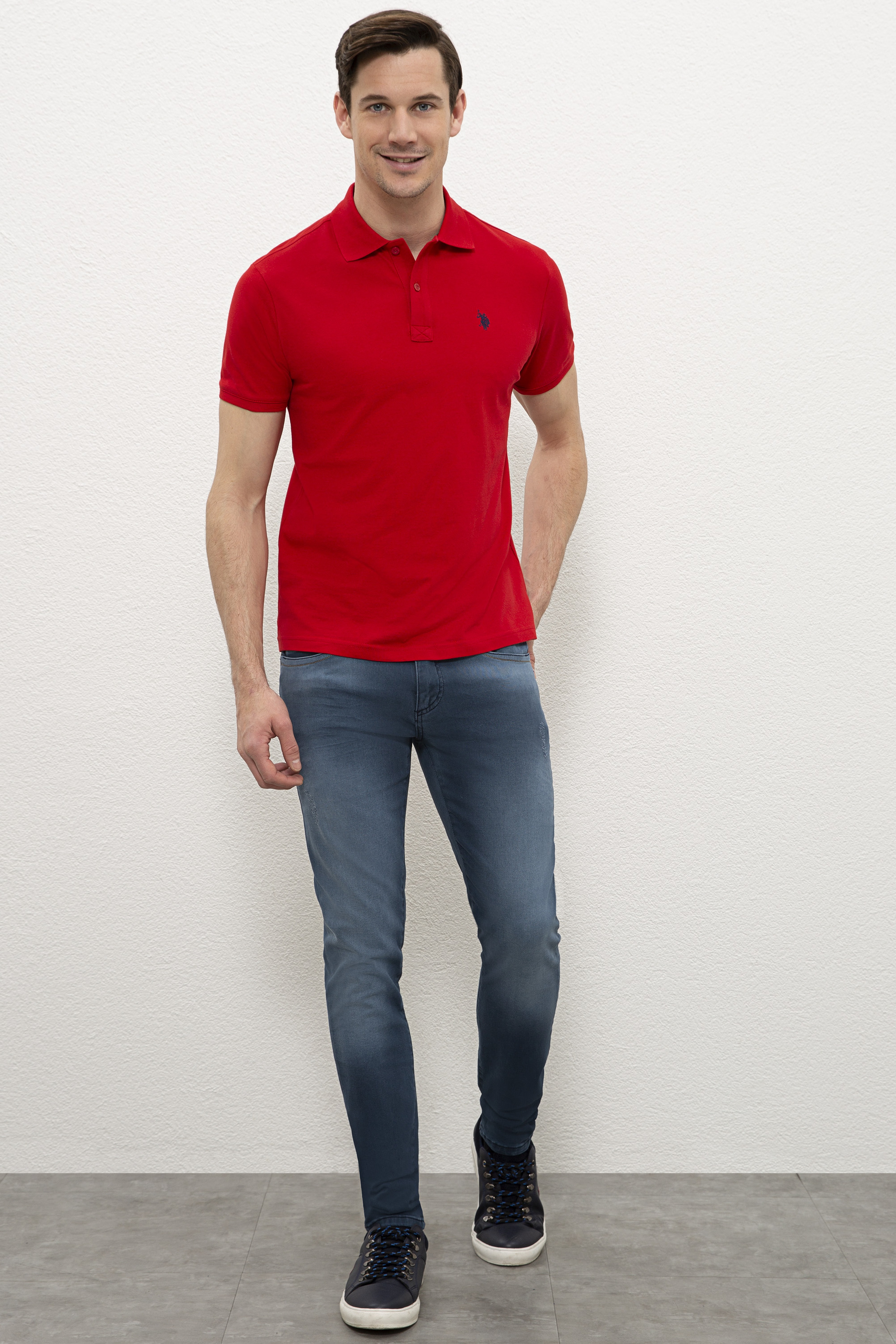 Erkek Kırmızı Polo Yaka Basic Tişört - Image 4